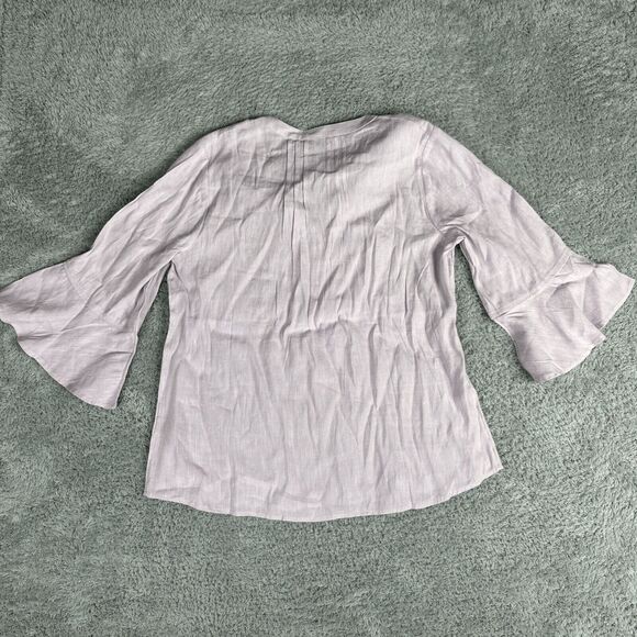 Soft Surroundings Women's Raisa Linen Blend Top M Purple Buttons Bell Sleeve - Picture 8 of 13